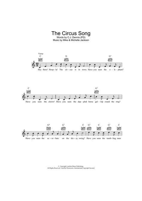 Mike Jackson 'The Circus Song' Sheet Music, Chords & Lyrics | Download