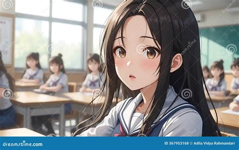 Anime Schoolgirl Cartoon Character In Japanese Classical