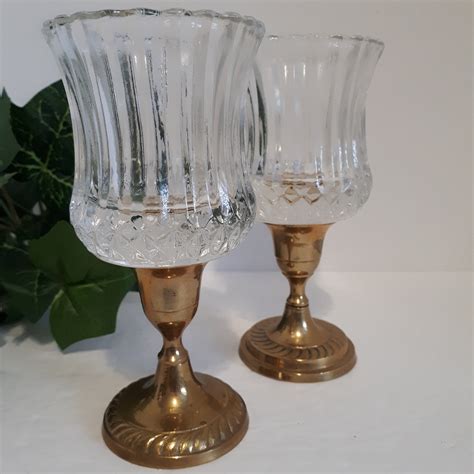 Brass Glass Votive Candle Holders Pair Vintage Candle Holder Etsy