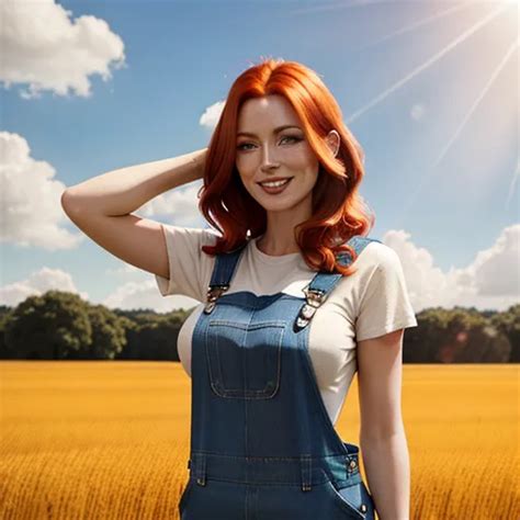 Dopamine Girl Woman Wearing Nothing But Overalls Big Tits Standing In Field Sunbeams