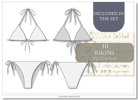 Triangle Bikini Sketch Swimwear Vector Flat Fashion Cad Technical Drawings For Adobe Illustrator