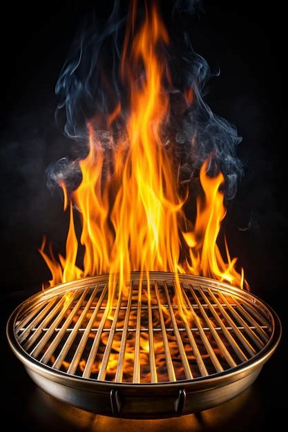 Barbecue Grill With Fire Flames Empty Fire Grid On Black Background