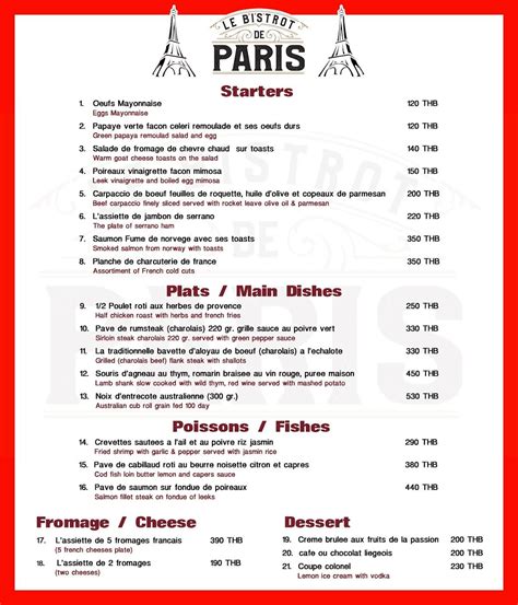 Menu At Le Bistrot De Paris Restaurant Hua Hin