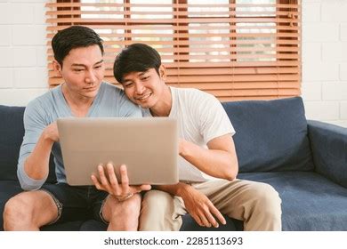 Happy Millennial Asian Gay Couple Sitting Stock Photo Shutterstock