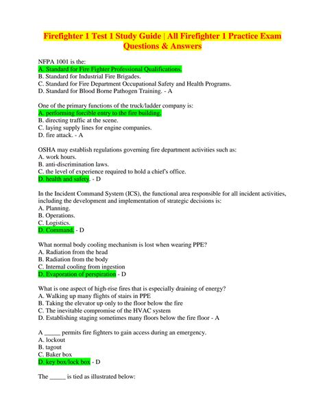 Firefighter 1 Test Answers Firefighter 2 Final Exam Question