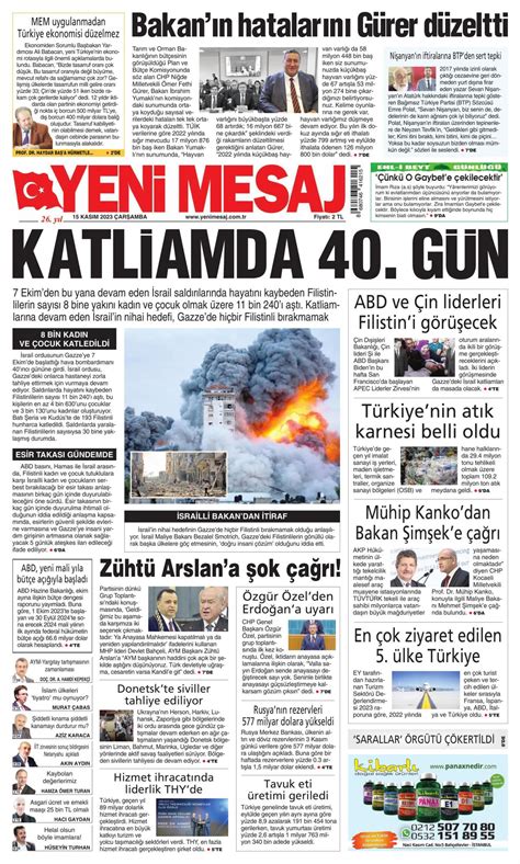 Yeni Mesaj Gazetesi Yeni Mesaj Manşet Oku Haberler 15 Kasım 2023