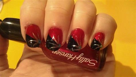 Striped Nails In Wine Red And Silver Black And Red With Silver Stripes Nail Designs