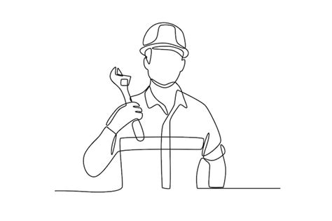 Premium Vector Male Technician Holding Wrench Labor Concept Oneline