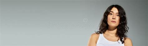 Brunette Woman In Casual Attire Poses Stock Photo Image Of Brunette Posing 360760880