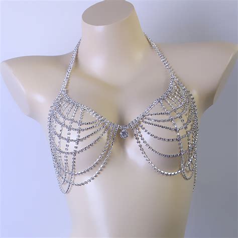 Luxury Rhinestone Diamond Bikini Beach Bra Chest Chain Sexy Nightclub Body Chain Set Jewelry
