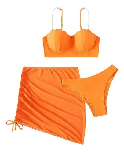 o m Conjunto De Bikini Con Aros En Color Liso Y Falda Cruz Meses sin interés