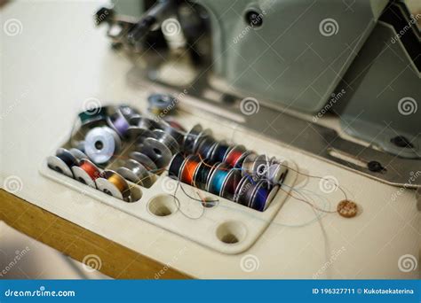 A Set of Colored Thread for a Sewing Machine. Workplace Seamstress ...