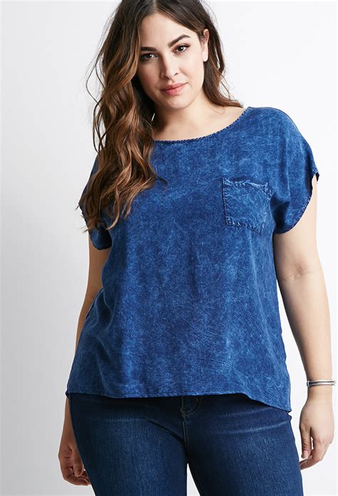 Forever 21 Plus Size Faded Chambray Top In Blue Medium Denim Lyst