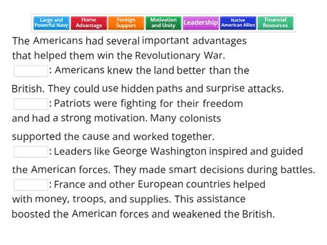 Key Colonial Advantages in the Revolutionary War - Missing word