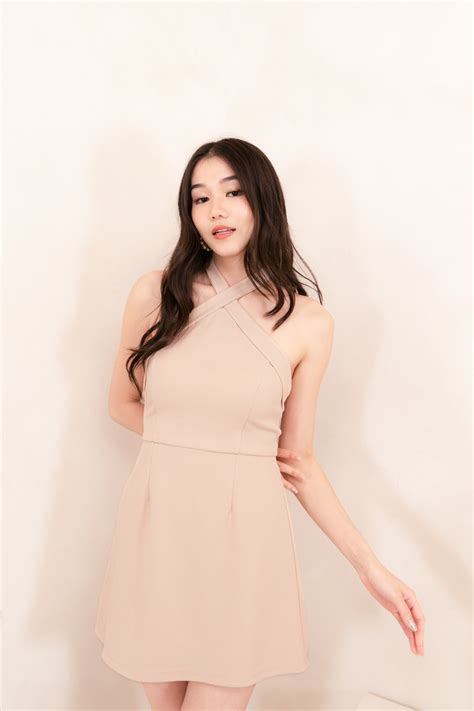 Harley Self Tie Halter Dress In Nude Pink Mikayla