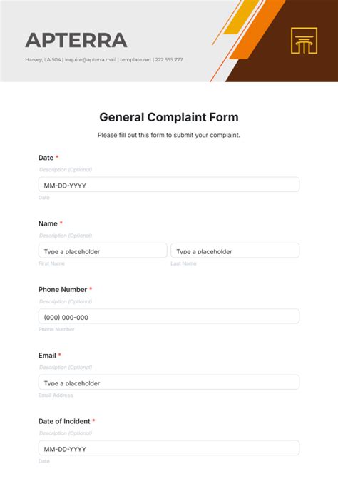 Free Standard Complaint Form Template To Edit Online