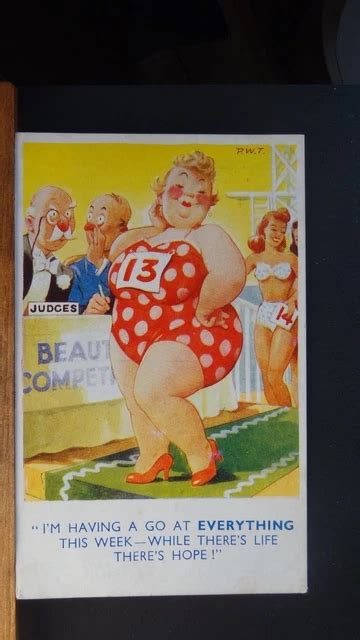 BAMFORTH COMIC POSTCARD Bathing Beauty Competition Bikini BBW Fat Lady Theme PicClick UK