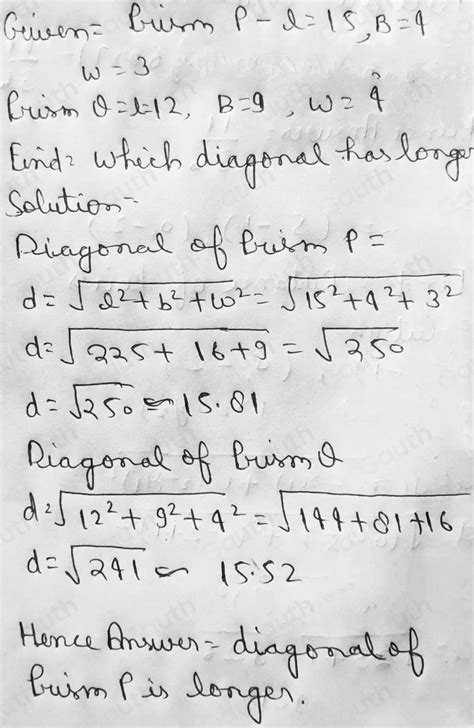 Solved 10 Mathematical Connections Which Rectangular Prism Has The Longer Diagonal Explain