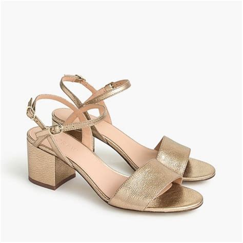 J Crew Shoes J Crew Leather Strappy Block Heel Sandals In Gold