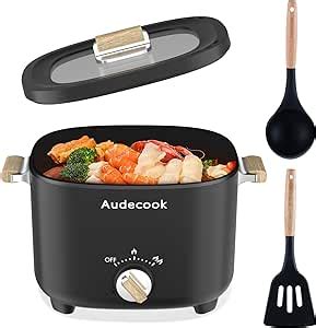 Audecook Electric Hot Pot Cermic Glaze Non Stick Frying Pan Portable Travel Multicooker For