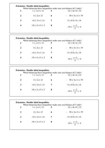 Double Ended Inequalities Extension Teaching Resources