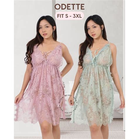 Jual Odette Sexy Lingerie Dress Bisa Bigsize Premium Lace Transparan Baju Tidur Sexy Wanita