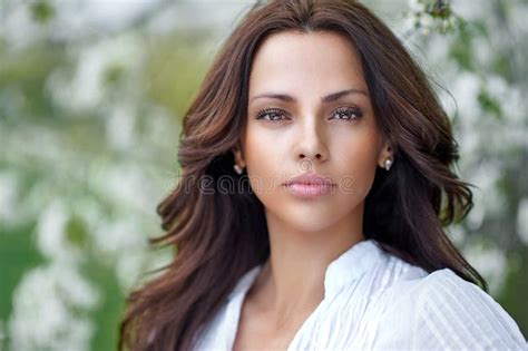 Amazing Beautiful Brunette Woman Face With Perfect Skin Close Up