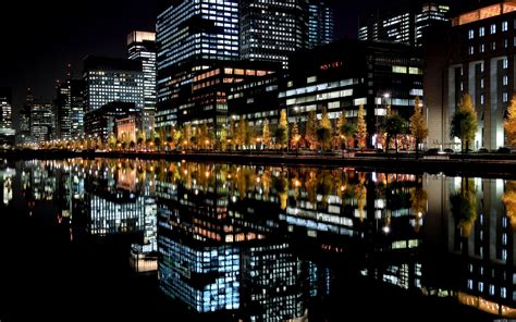 Wallpaper City Cityscape Night Building Reflection Skyline