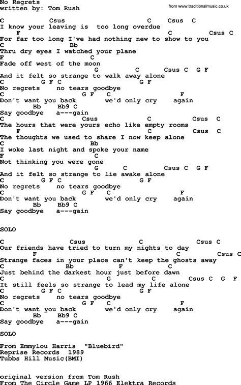 Emmylou Harris Song No Regrets Lyrics And Chords