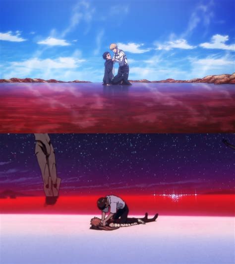 This scene of Eren and Armin in the red sea of blood in the ending of ...