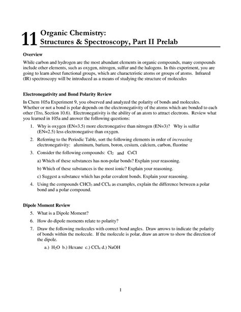 Expt 11 Prelab 1 Organic Chemistry Structures Spectroscopy Part