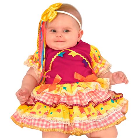 Vestido Festa Junina Bebê - Vestido Feminino Bebê Caipirinha Festa Junina Com Tiara
