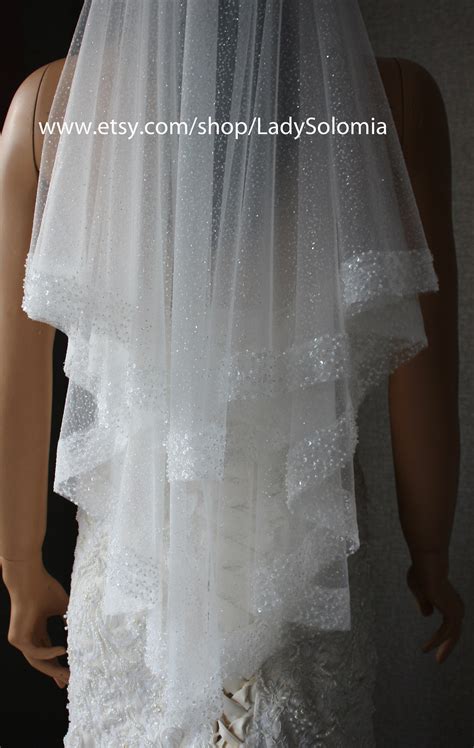 Cathedral Glitter Wedding Veil With Beaded, Glitter Bridal Veil