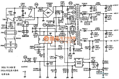 The power supply circuit diagram of DELL VI-1428 type SVGA color ...