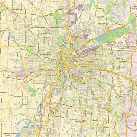 Dayton Springfield Ohio US printable editable layered PDF Vector Map