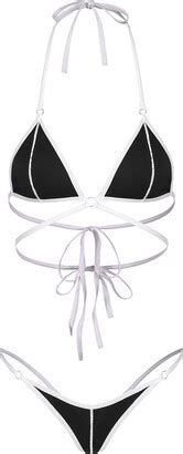 CHICTRY Womens Sheer Mini Micro Bikini Set Wrap Around Top Brazilian G String Thong Bottom