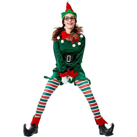 Lady Funny Cute Green Elf Christmas Tree Costume C Grandado