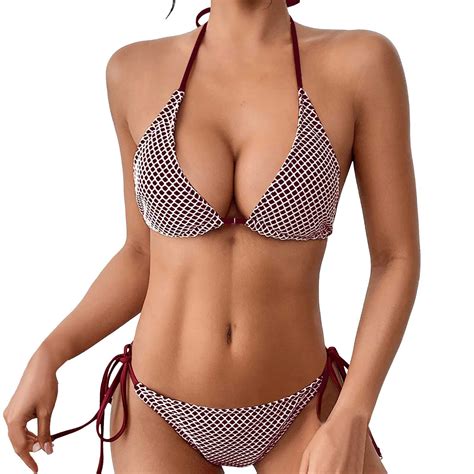 MIXUE Swim Suits For Women Solid Color Fashion Texture Set Sexy Lace Up Triangle Bikini Sets For