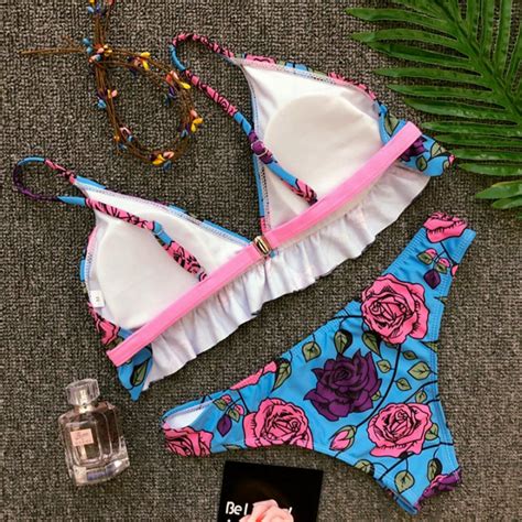 Explosive Models Sexy Split Triangle Ruffled Printed Bikini On Luulla