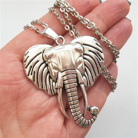 Big Silver Elephant Necklace Large Elephant Pendant - Etsy UK