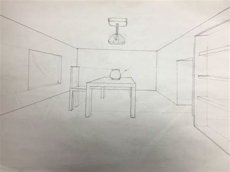 One point perspective room sketch - Upside Down Art