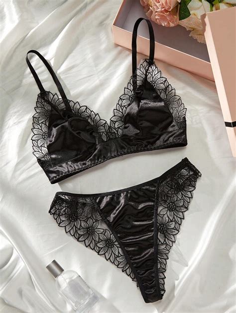 Women S Embroidered Bra Set With Adjustable Shoulder Straps Lingerie Set SHEIN USA