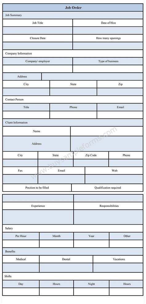 job order form sample forms