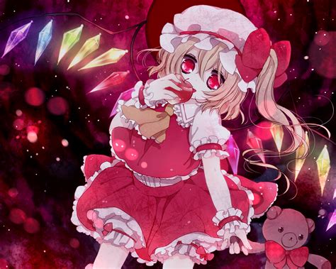 Blonde Hair Chiku Wa Flandre Scarlet Hat Red Eyes Ribbons Touhou Vampire Wings Konachan