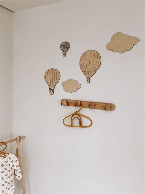 Boho Nursery Decor Wooden Hot Air Balloons Set Etsy