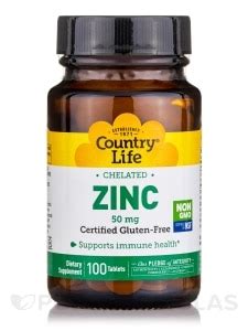Chelated Zinc 50 mg - 100 Tablets - Country Life | PureFormulas