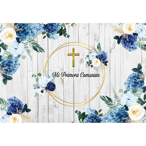 Buy X Ft Mi Primera Comunion Backdrop Rustic Wood Blue Flowers First