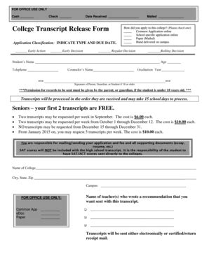 Fillable Online College Transcript Release Form Fax Email Print Pdffiller