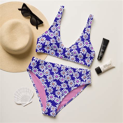 Blue Swimsuit Daisy Bikini Floral Bikini Set Retro Bikini Womens Two Piece Swimsuit Womens
