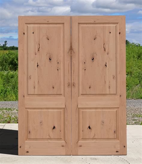 Exterior Knotty Alder Double Door With Square Raised Panels